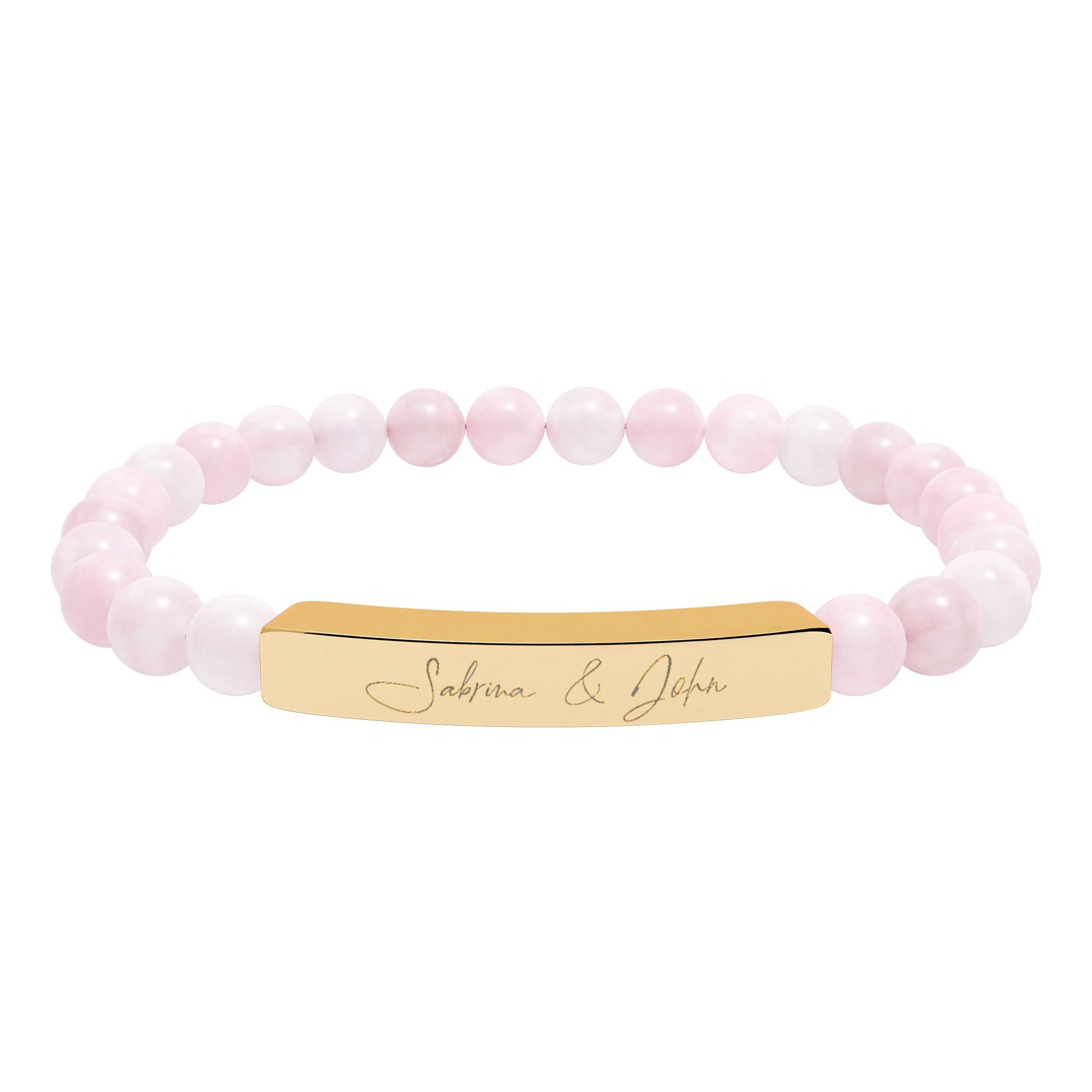 Personalized Name Bracelet for Women & Men – 18K Gold PVD Engraved Bar Bracelet with Natural Stone Beads | Custom Gift