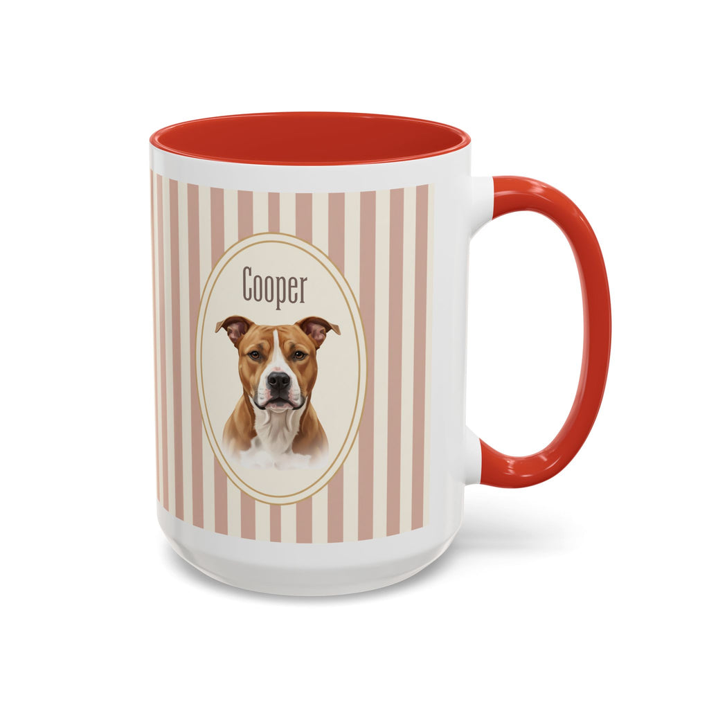 Personalized Pet Portrait Mug — Custom Pet Photo & Name Coffee Mug, Vintage Striped Oval Frame Design (11oz/15oz)