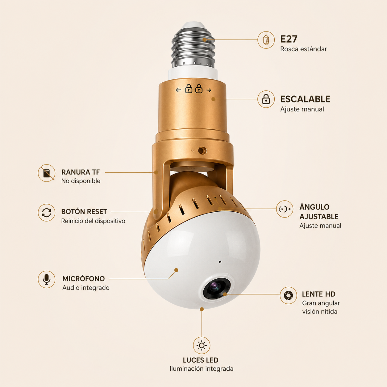 Cámara Bombillo Espía WiFi HD | Seguridad Discreta para tu Hogar