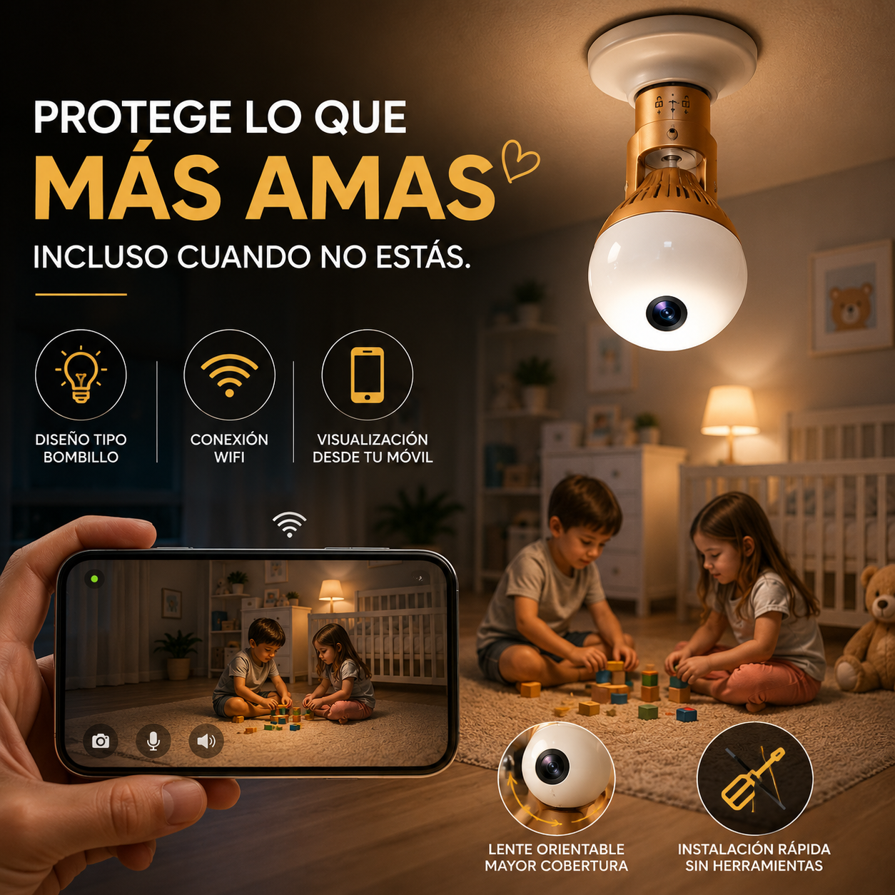 Cámara Bombillo Espía WiFi HD | Seguridad Discreta para tu Hogar