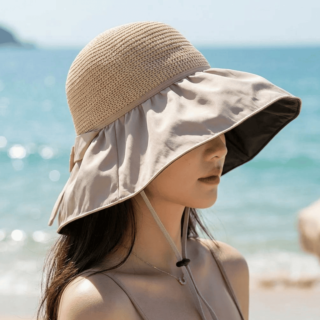 Women's Summer Sun Hat with Face Cover – Packable Wide Brim Hat for Travel, Beach & Everyday Wear