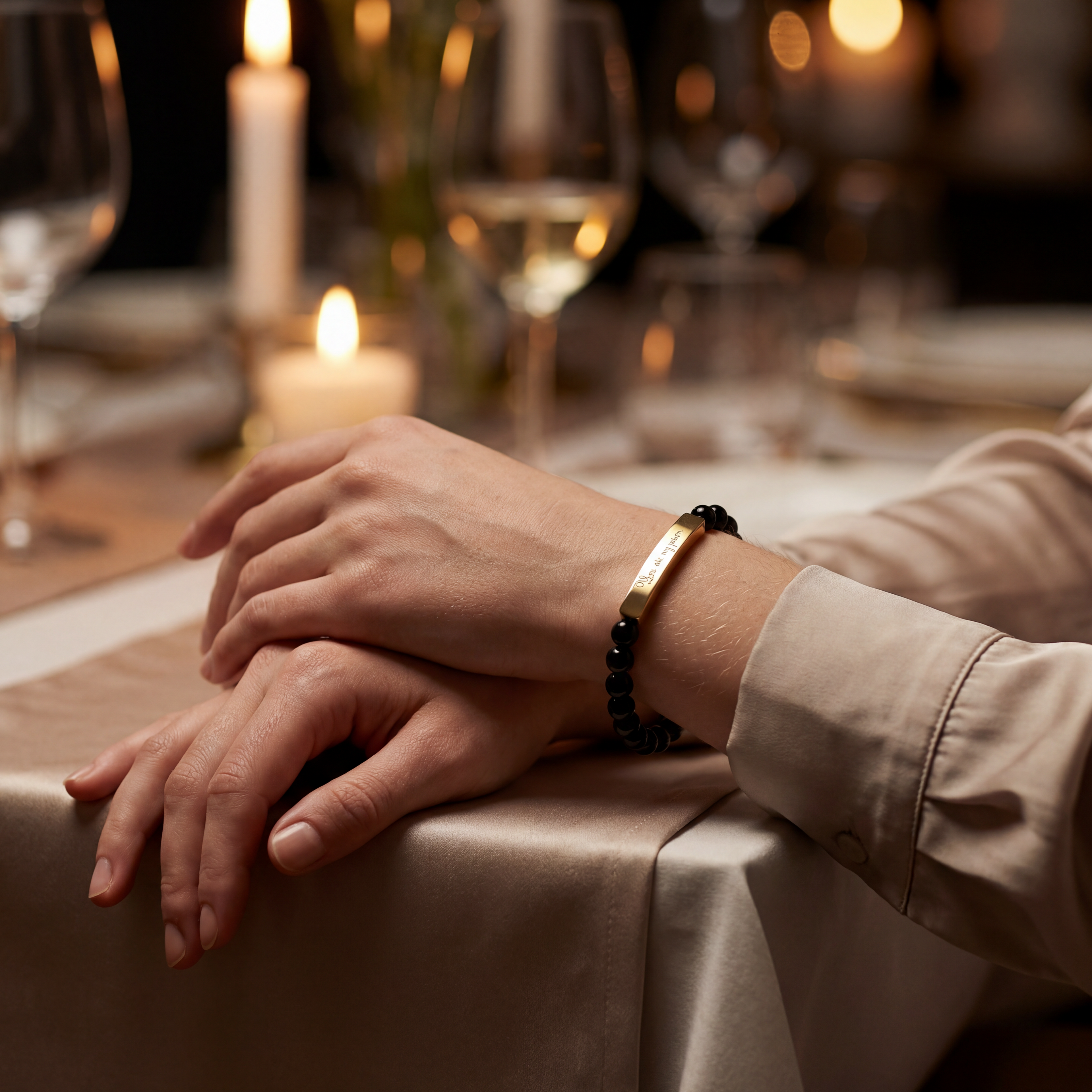 You Are My Person Bracelet – 18K Gold PVD Coated Stainless Steel Engraved Bar with Natural Stone Beads (Meaningful Gift for Her/Him)