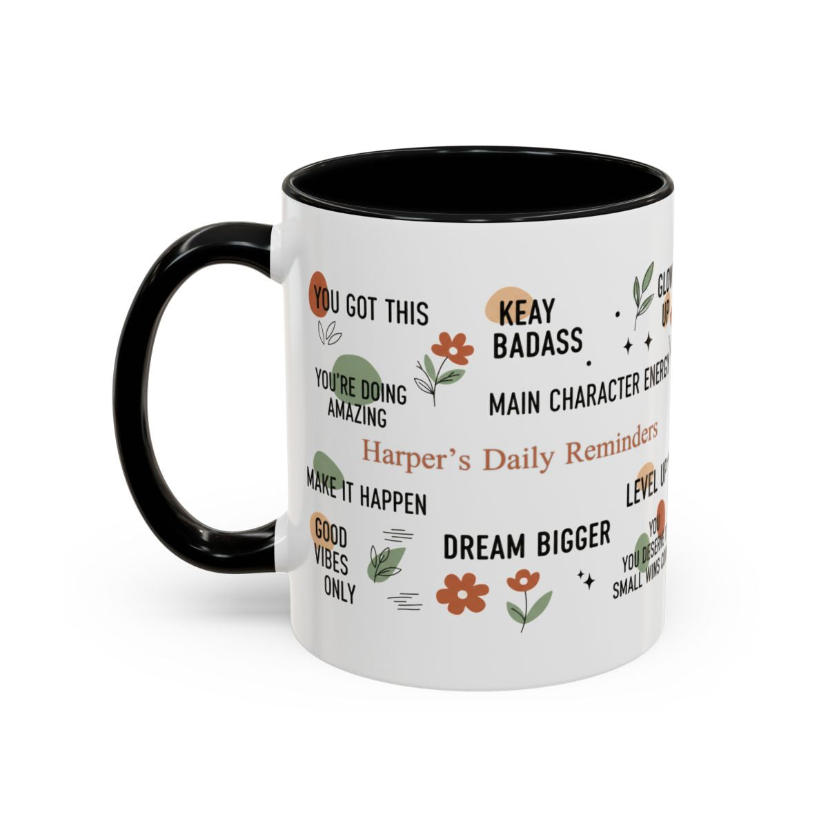 Personalized Motivational Coffee Mug — Custom Name “Daily Reminders” Accent Mug (11/15oz)