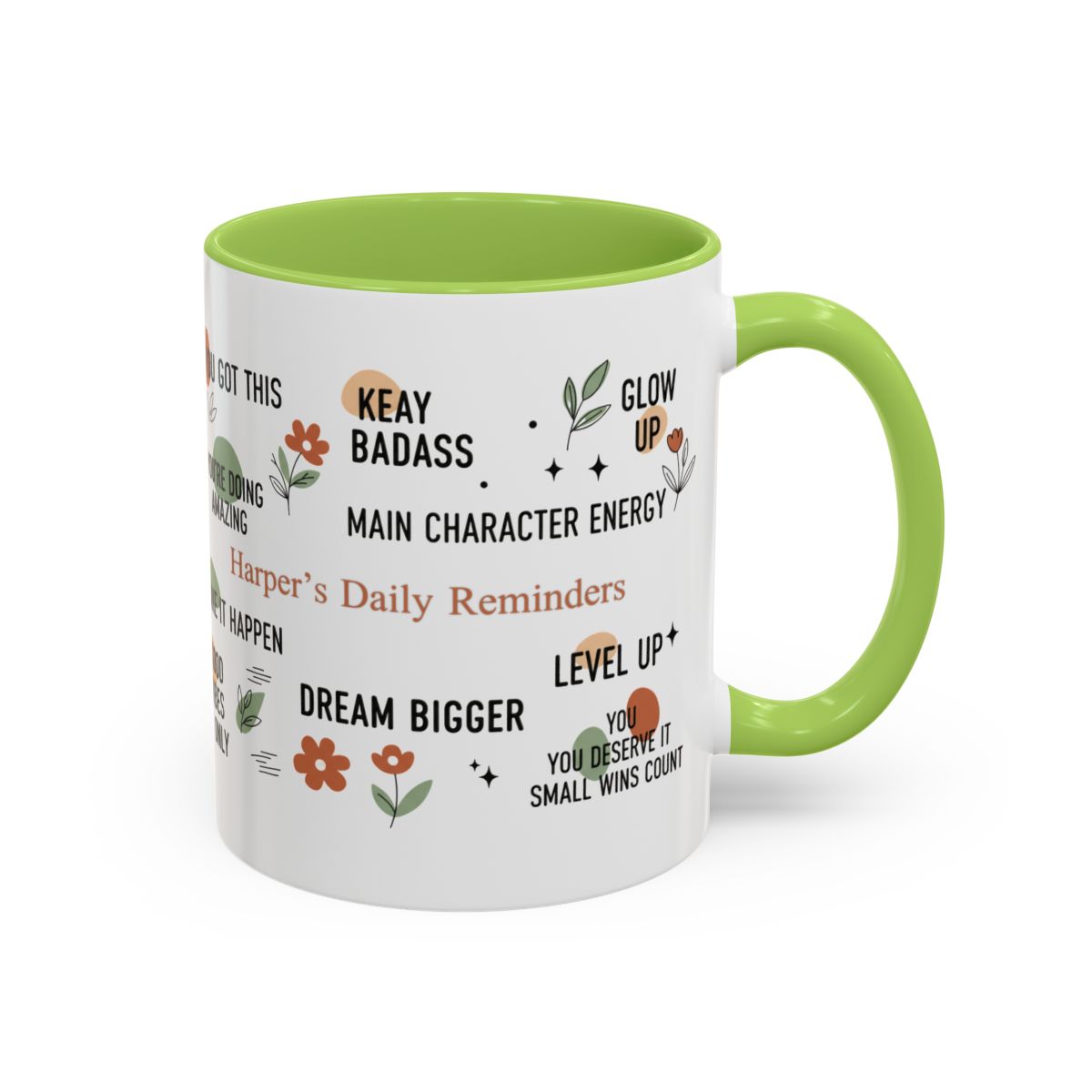 Personalized Motivational Coffee Mug — Custom Name “Daily Reminders” Accent Mug (11/15oz)