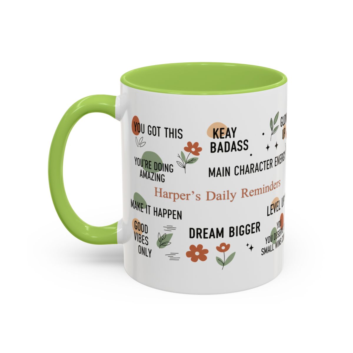 Personalized Motivational Coffee Mug — Custom Name “Daily Reminders” Accent Mug (11/15oz)