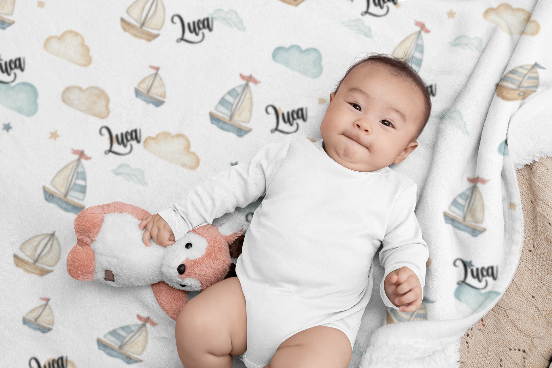Personalized Sailboat Plush Blanket — Soft Nautical Baby Nursery Throw
