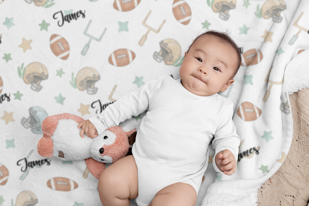 Personalized Football Game Plush Blanket — Soft American Football Baby Nursery Throw
