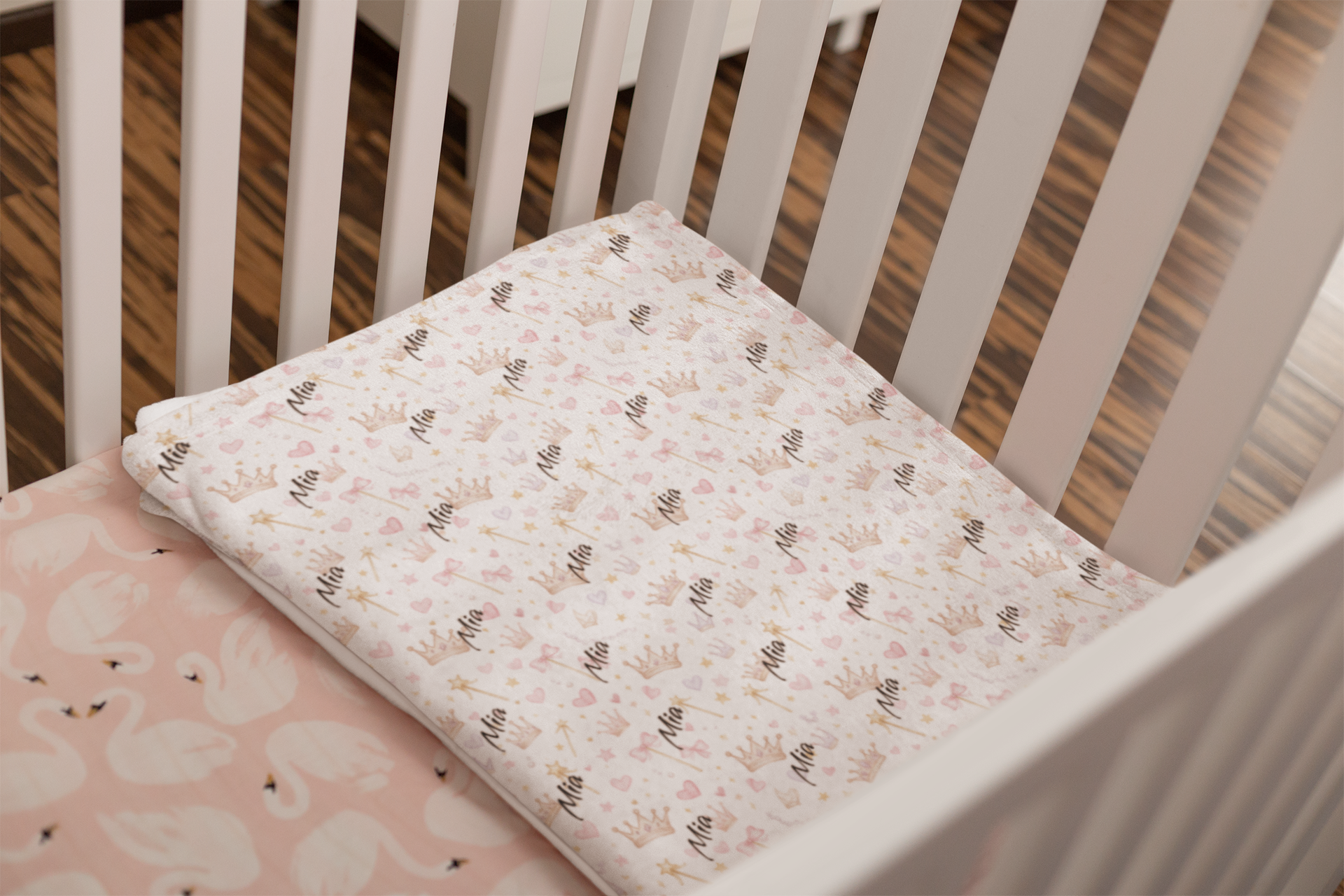 Personalized Princess Crowns Plush Blanket — Soft Royal Baby Nursery Throw