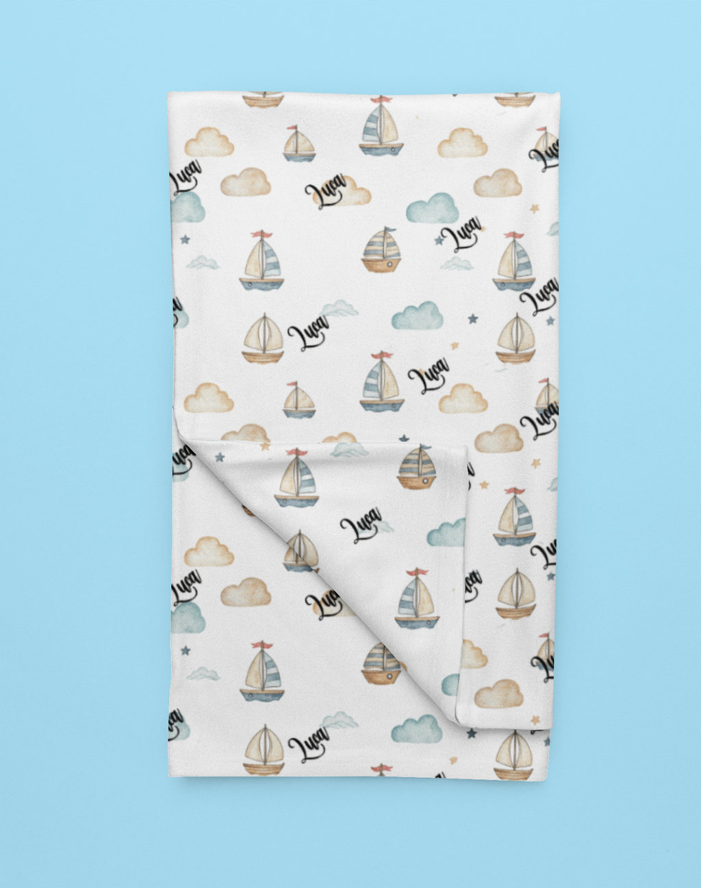 Personalized Sailboat Plush Blanket — Soft Nautical Baby Nursery Throw