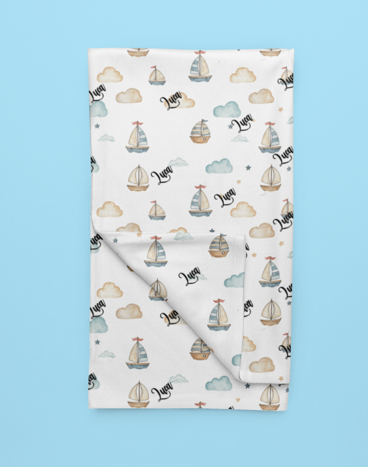 Personalized Sailboat Plush Blanket — Soft Nautical Baby Nursery Throw