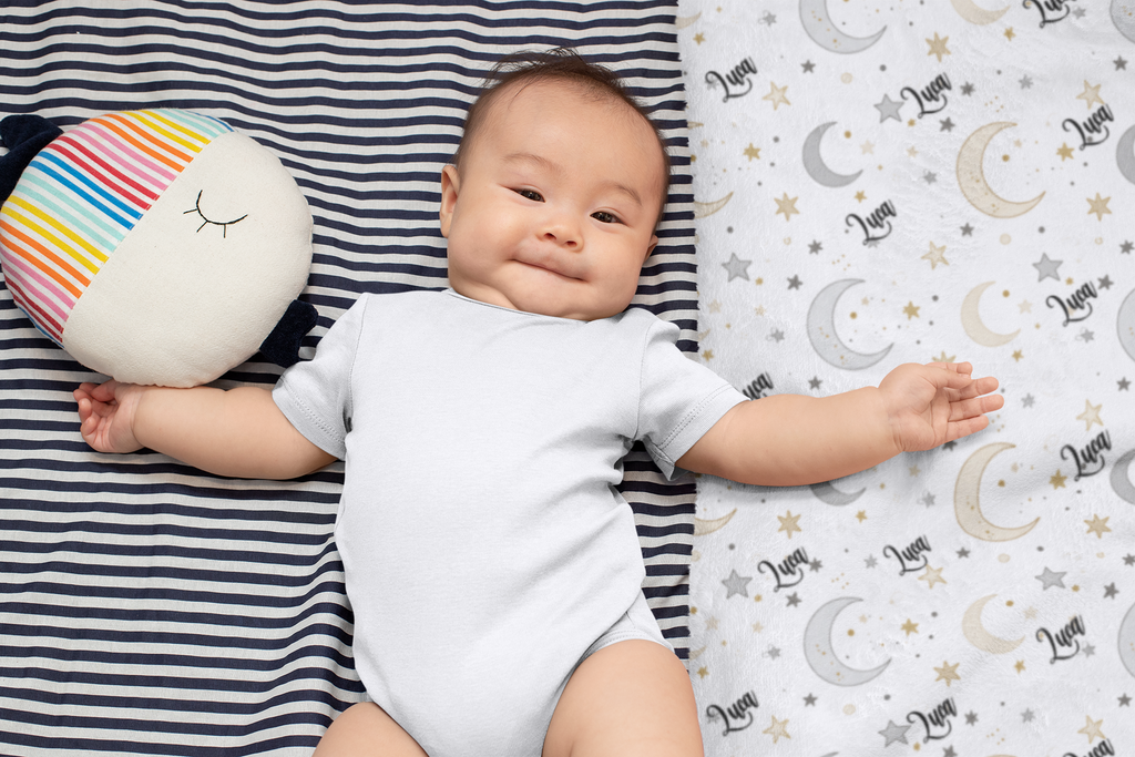 Personalized Moon & Stars Plush Blanket — Soft Velveteen Baby Nursery Throw