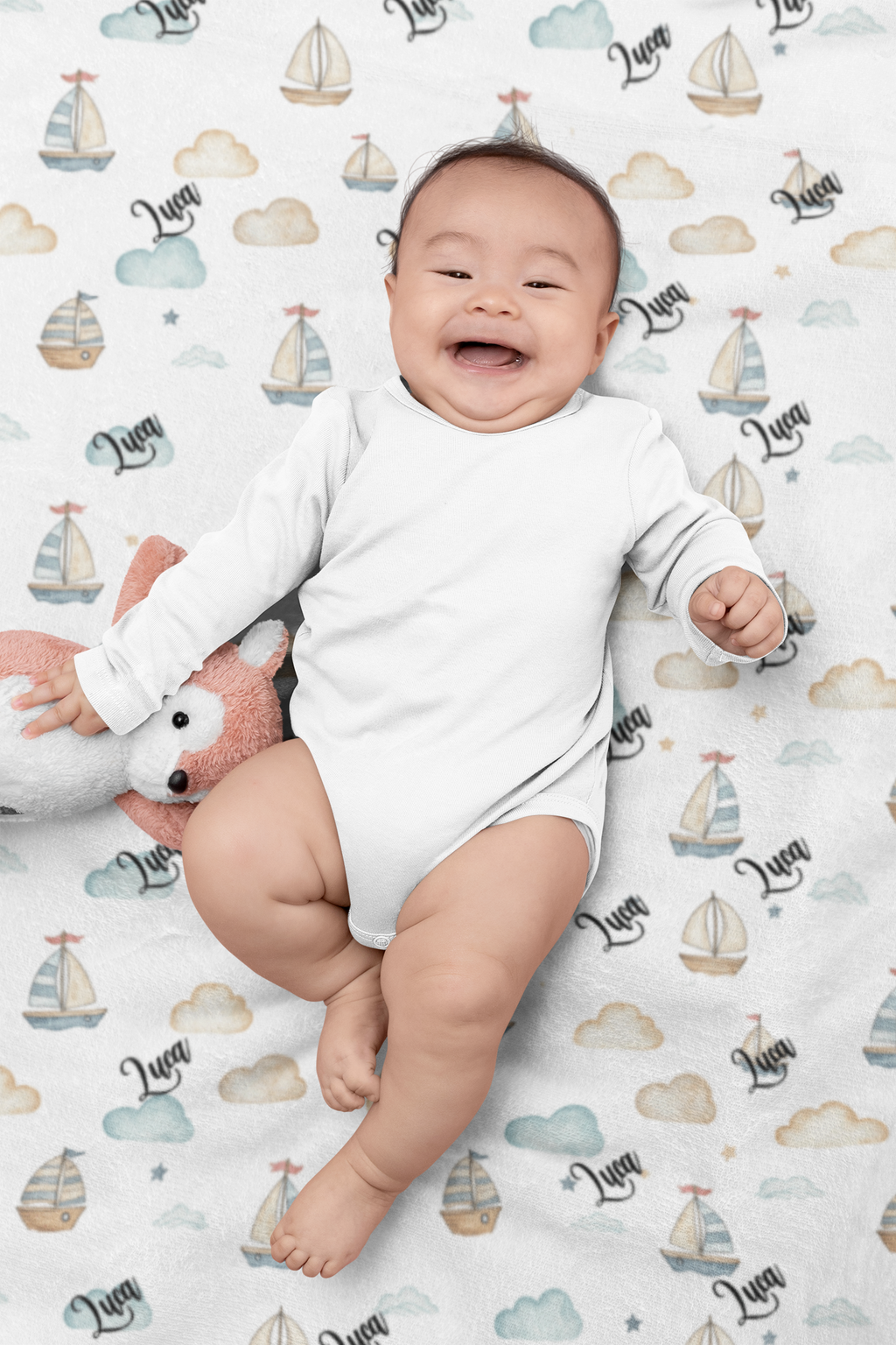 Personalized Sailboat Plush Blanket — Soft Nautical Baby Nursery Throw