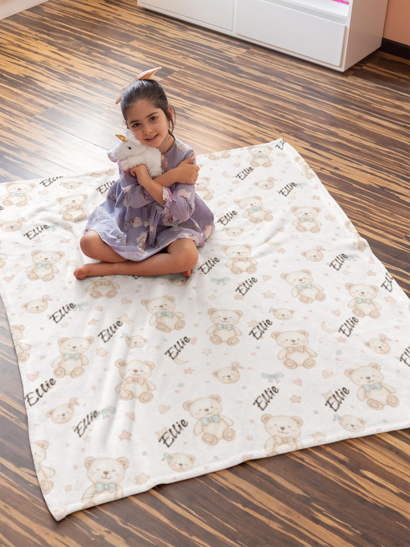 Personalized Teddy Bear Plush Blanket — Soft Cuddly Baby Nursery Throw