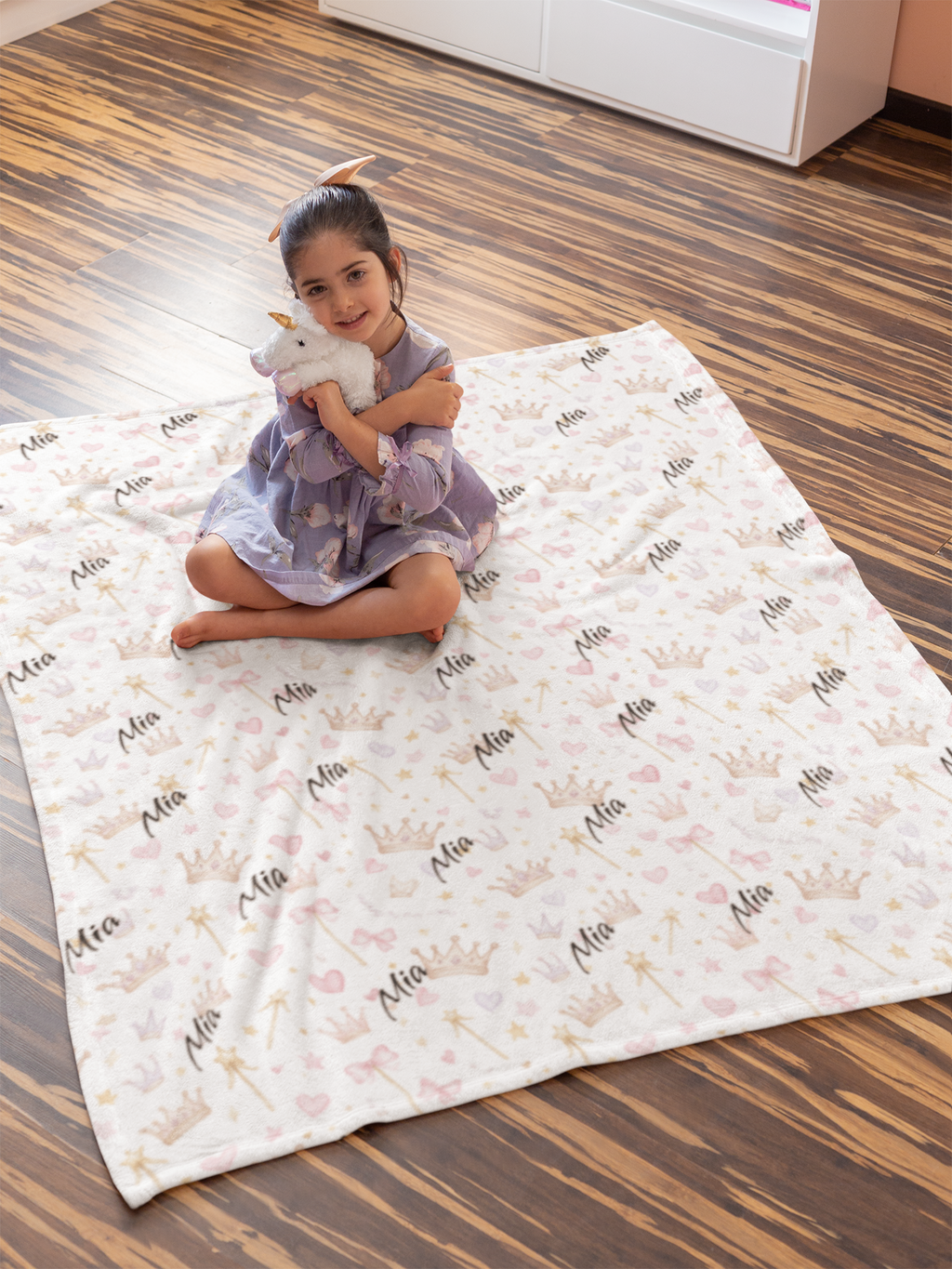 Personalized Princess Crowns Plush Blanket — Soft Royal Baby Nursery Throw